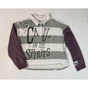 Haunted Mansion Disney Rugby‎ Shirt Women's Large Striped Long Sleeve Collared